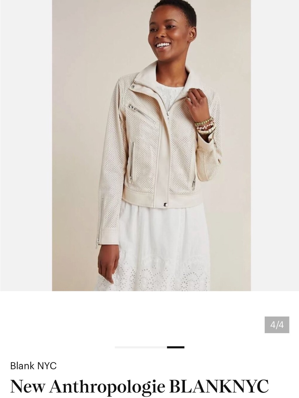 Blank NYC Cream Perforated Moto Jacket